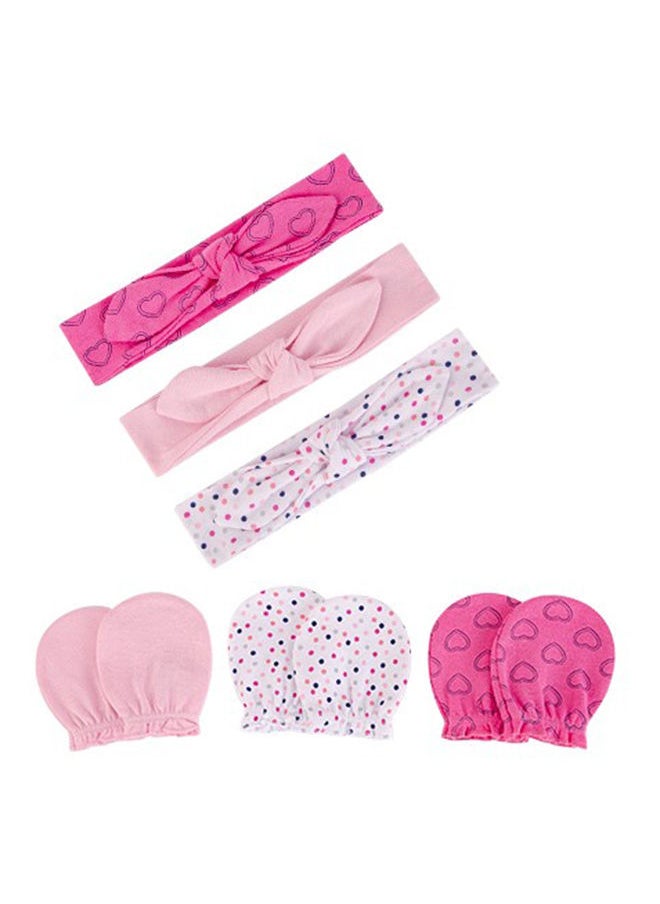 hudson baby - 3 Piece Headband And 3 Piece Scratch Mitten Set  Navy Hearts - Image 1