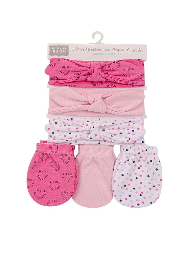 hudson baby - 3 Piece Headband And 3 Piece Scratch Mitten Set  Navy Hearts - Image 1