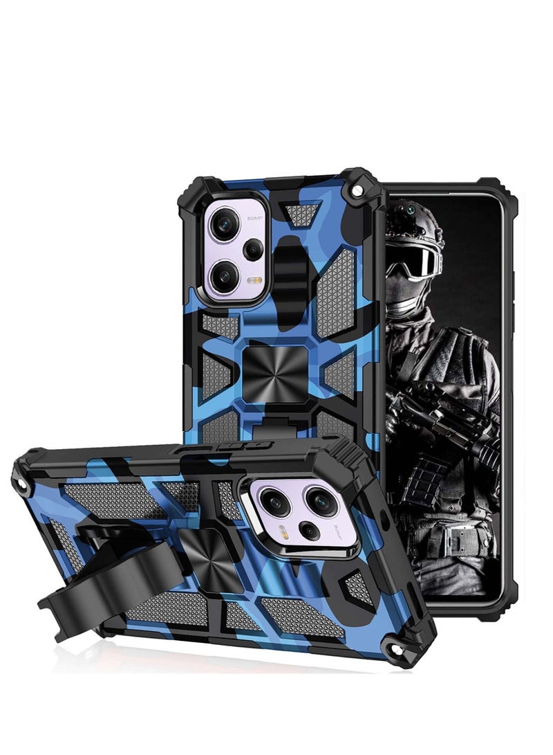 Excefore جراب تمويه لهاتف شاومي ريدمي نوت 12 برو 5G، درجتين عسكريتين قوية للحماية من الصدمات، غلاف هاتف مع حامل، لهاتف شاومي بوكو X5 برو/ريدمي نوت 12 برو 5G MC (أزرق) - Image 1