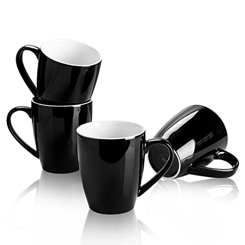 Sweese Porcelain Coffee Mugs  16 Ounce Top to the Rim for Coffee Latte Tea Cocoa Set of 4 Black