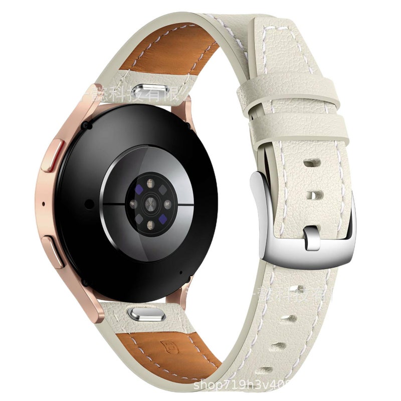 Adjustable Leather Classic Strap Smartwatch Band Compatible with Samsung Galaxy Watch 7 with Fit Replacement Strap in White - Image 1