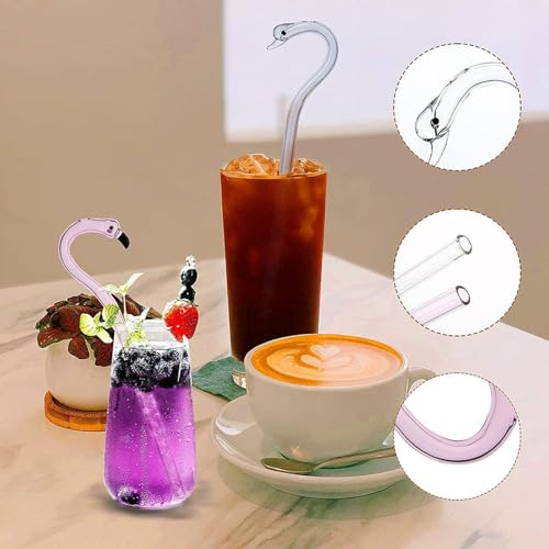 Caressolove 2 Pcs Anti Wrinkle Straw + 2 Pcs Reusable Glass Straws with 2 Cleaning Brushes, Cute Swan Flamingo Shape Glass Straws Shatter Resistant for Smoothies, Milkshakes, Juices, Teas - Image 5