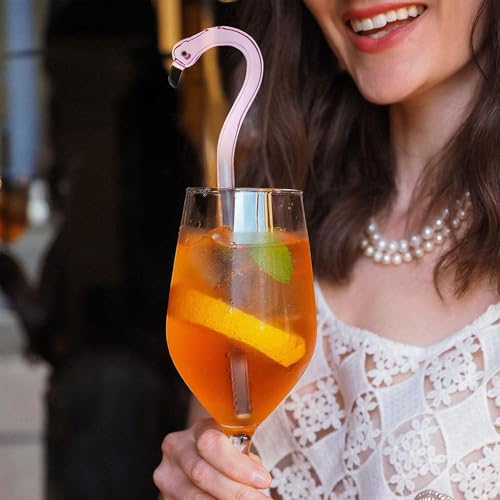 Caressolove 2 Pcs Anti Wrinkle Straw + 2 Pcs Reusable Glass Straws with 2 Cleaning Brushes, Cute Swan Flamingo Shape Glass Straws Shatter Resistant for Smoothies, Milkshakes, Juices, Teas - Image 3