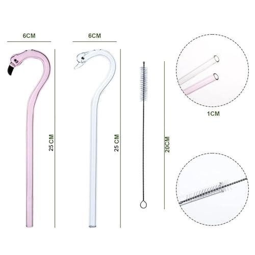 Caressolove 2 Pcs Anti Wrinkle Straw + 2 Pcs Reusable Glass Straws with 2 Cleaning Brushes, Cute Swan Flamingo Shape Glass Straws Shatter Resistant for Smoothies, Milkshakes, Juices, Teas - Image 4