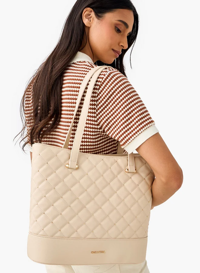 Flora Bella By Shoexpress Quilted Tote Bag with Double Handle and Zip Closure