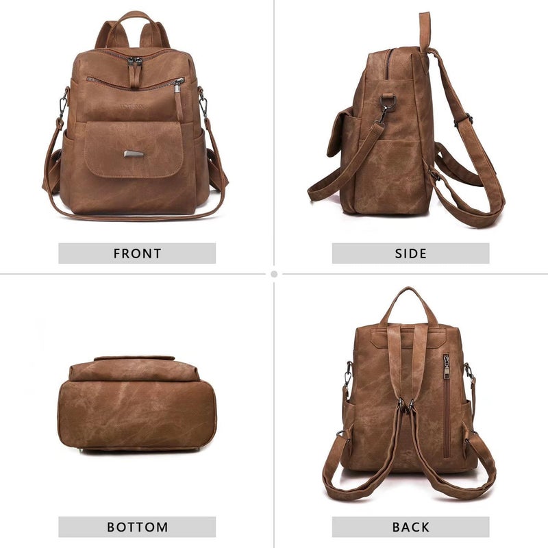 WYFJNX PU Leather Backpack Purse for Women Fashion Multipurpose Design Handbag Ladies Shoulder Bags Travel Backpack Brown - Image 5
