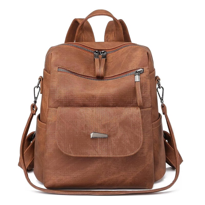 WYFJNX PU Leather Backpack Purse for Women Fashion Multipurpose Design Handbag Ladies Shoulder Bags Travel Backpack Brown - Image 4