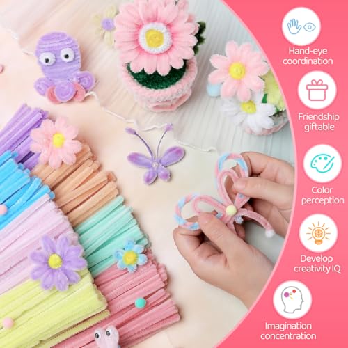 IOOLEEM Pipe Cleaners,200pcs in 7 Colors, Pastel Pipe Cleaners, Macaron Candy Colors, Chenille Stems for Art and Craft Projects, Flower DIY Decorations - Image 3