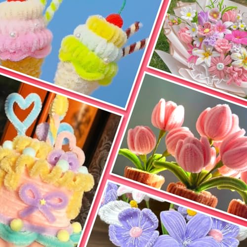IOOLEEM Pipe Cleaners,200pcs in 7 Colors, Pastel Pipe Cleaners, Macaron Candy Colors, Chenille Stems for Art and Craft Projects, Flower DIY Decorations - Image 5