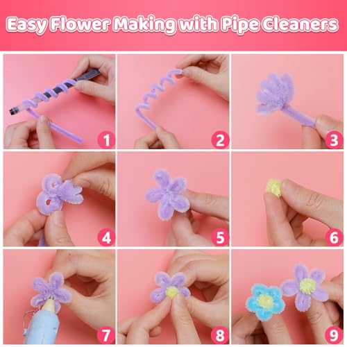 IOOLEEM Pipe Cleaners,200pcs in 7 Colors, Pastel Pipe Cleaners, Macaron Candy Colors, Chenille Stems for Art and Craft Projects, Flower DIY Decorations - Image 4