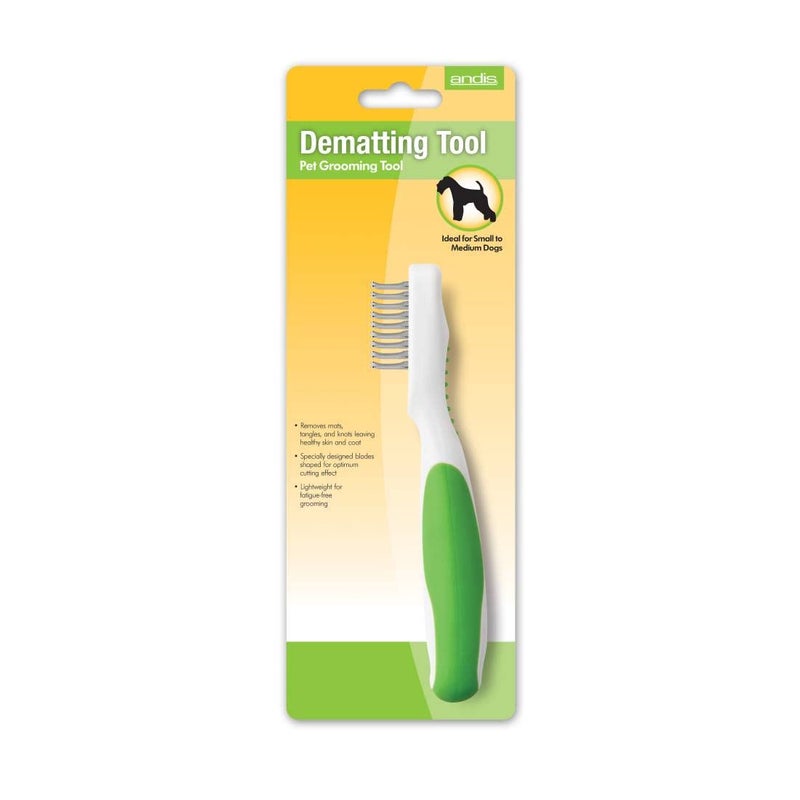 Andis Standard Dematting Tool for Dogs & Cats, Dematting Comb, Deshedding Brush, Removes Mats & Knots, Lightweight, Healthy Skin and Coat-White/Green - Image 2