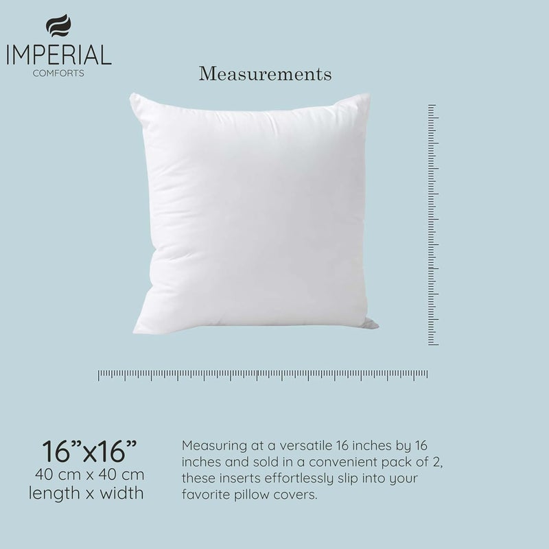 Imperial Comforts Premium Cushion Inner Pads Bed Pillow Inserts (2-Pack, White) - 16 x 16 Inches Indoor Cushion Inserts - Decorative Throw Pillow Set (2, 40x40 cm) - Image 2