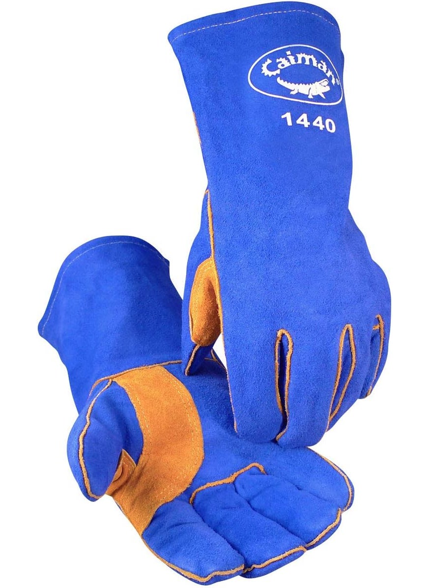 Caiman Caiman Premium Split Cowhide Leather Welding Gloves Aerofoam Lining DuPont Kevlar Stitching Blue Large 1440  - Image 1