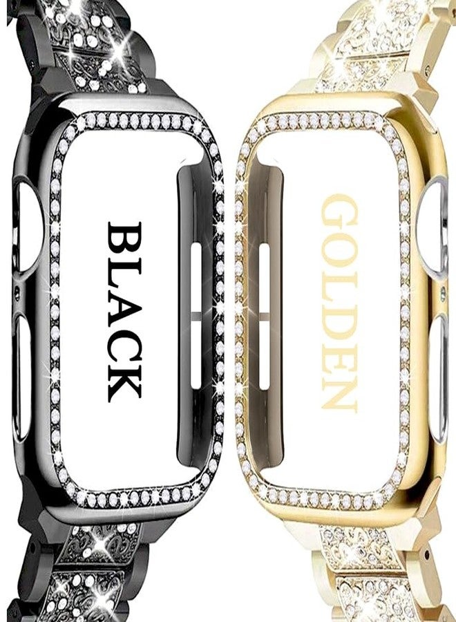 Lesampo Women Sparkly iWatch Screen Protector Case Compatible with Apple Watch Band 38mm 40mm 41mm 42mm 44mm 45mm 46mm Series,No_Glass Slim Bling Bumper (Black+Golden+Silver, 40 MM) - Image 2