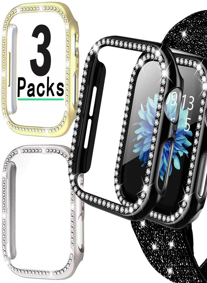 Lesampo Women Sparkly iWatch Screen Protector Case Compatible with Apple Watch Band 38mm 40mm 41mm 42mm 44mm 45mm 46mm Series,No_Glass Slim Bling Bumper (Black+Golden+Silver, 40 MM) - Image 1