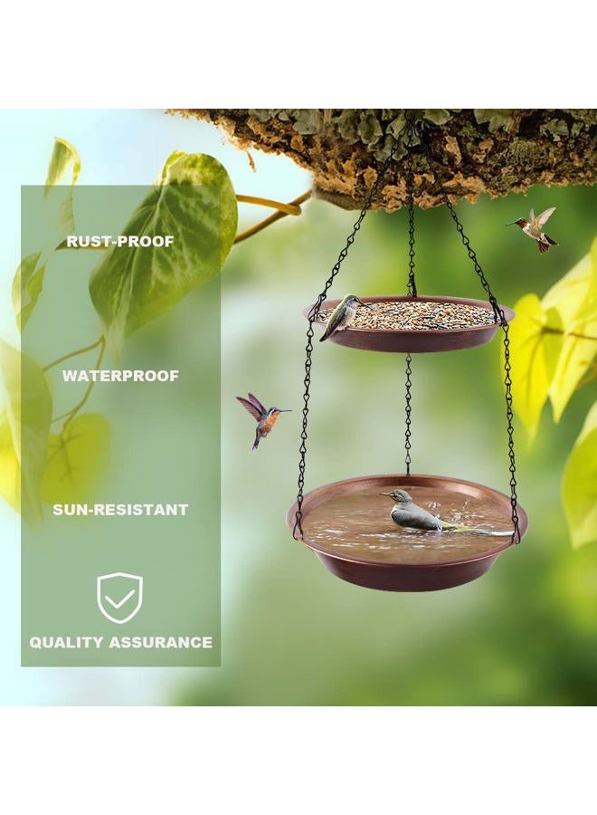 Keygift Hanging Bird Bath for Outdoor, 2-in-1 Birdfeeder & Bathbath Bowls with 23" Rust-Proof Black Chains, Antique Copper Metal Garden Decoration Yard Art - Image 5