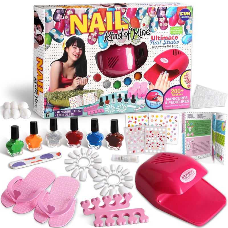 Kid Nail Art Kit for Girls FunKidz Nail Studio Kits Size 1791Wx124L with Peelable Nail Polish Nail Dryer Teens Makeup Mani Pedi Set Spa Party Gift