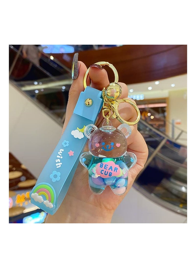 SYOSI Kawaii Keychain Bear Liquid Floating Quicksand Cute Keychains Bag Charm Wristlet Bracelet Key Ring for Women Girl  - Image 2