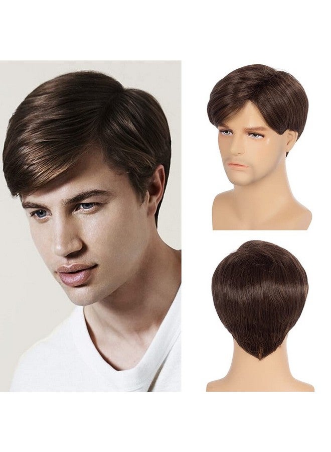 Swiking Men Brown Straight Wigs Short Side Part Natural Synthetic Hair for Male Daily Full Wig - Image 1