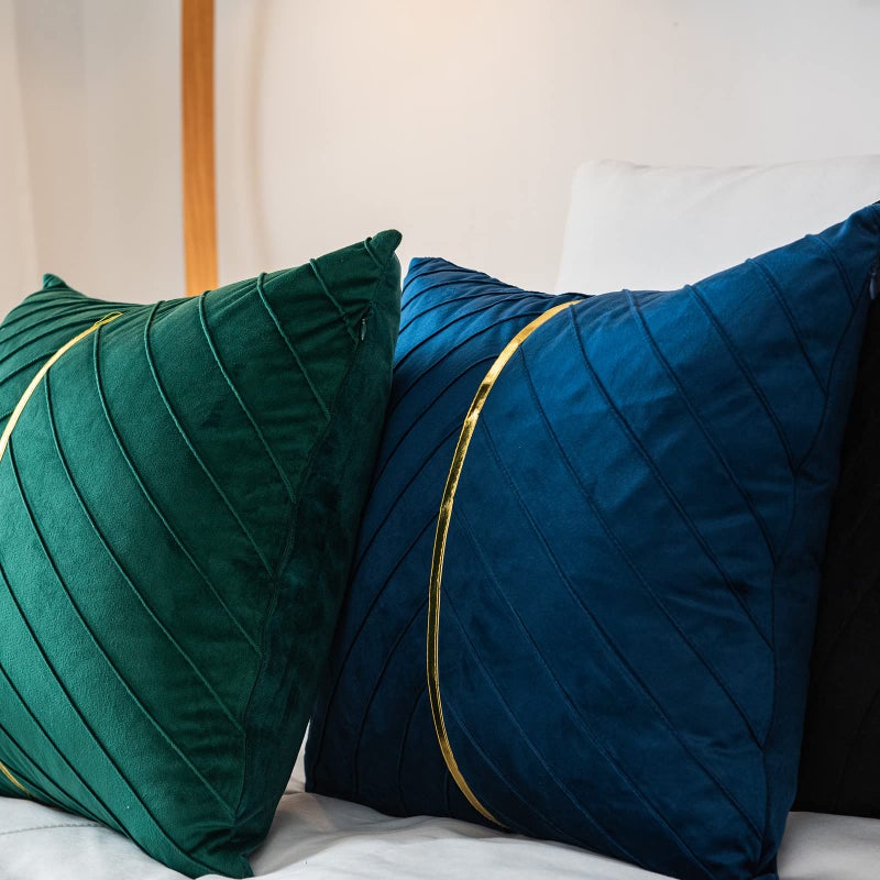 WACOMECO Velvet Throw Pillow Covers  Pack of 2 Soft Gold Decorative Cushion Covers for Couch Sofa Living Room Home Decoration  Navy Blue  20x20 inch - Image 2