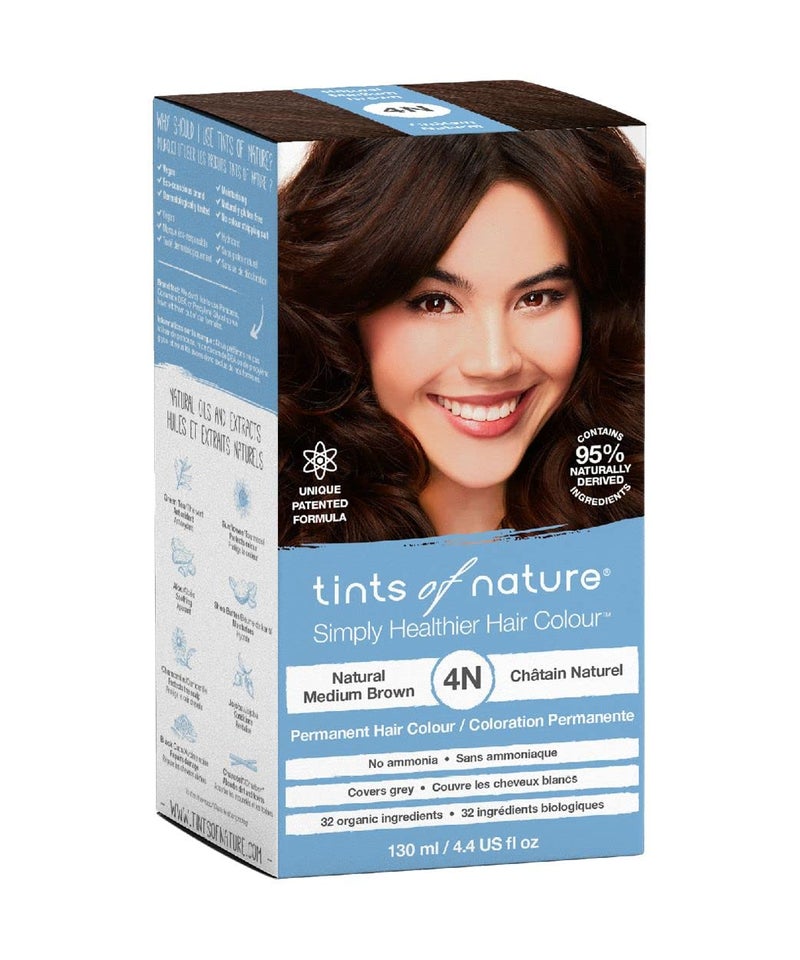 tints of nature تنتس أوف ناتشر 4N بني متوسط طبيعي صبغة شعر دائمة، تغذي الشعر وتغطي الشيب، خالية من الأمونيا، 4.4 أونصة سائلة - Image 1
