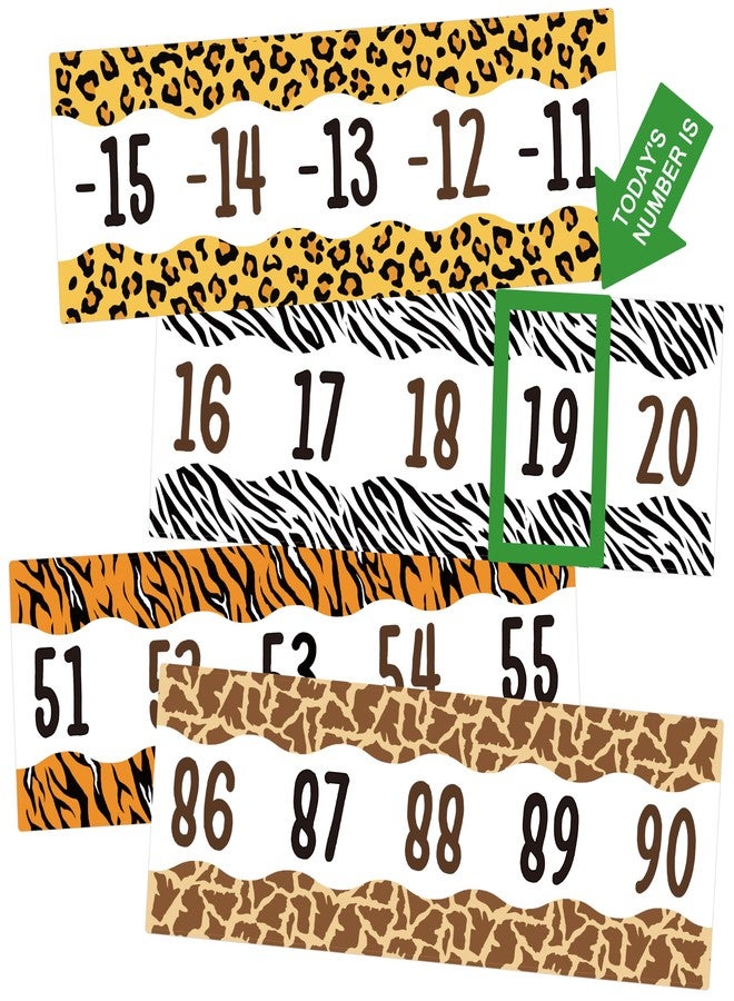 CPicdn 41Pcs Jungle Animal Theme Number Line -20 to +120 Bulletin Board Classroom Decoration, Safari Animal Math Game Border Trims Back to School Classroom Math Learning Posters Decor Teacher Supplies - Image 1