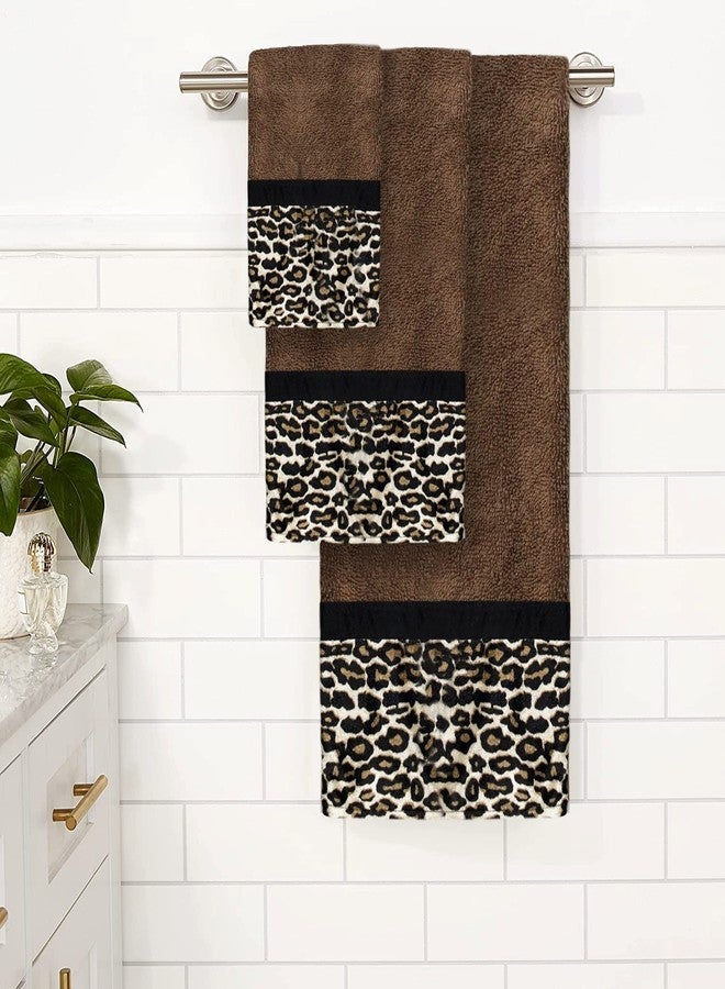 Popular Bath Bath Towels, Jezella Collection, 3-Piece Set, Animal Print, Brown, Towel Set - Image 2