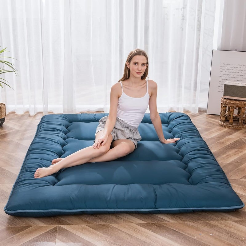 MAXYOYO Japanese Floor Mattress Futon Mattress, Thicken Sleeping Pad Foldable Roll Up Floor Futon for Adults Tatami Mat Dormitory Bed Lounger, Bluestone, Full Size - Image 1