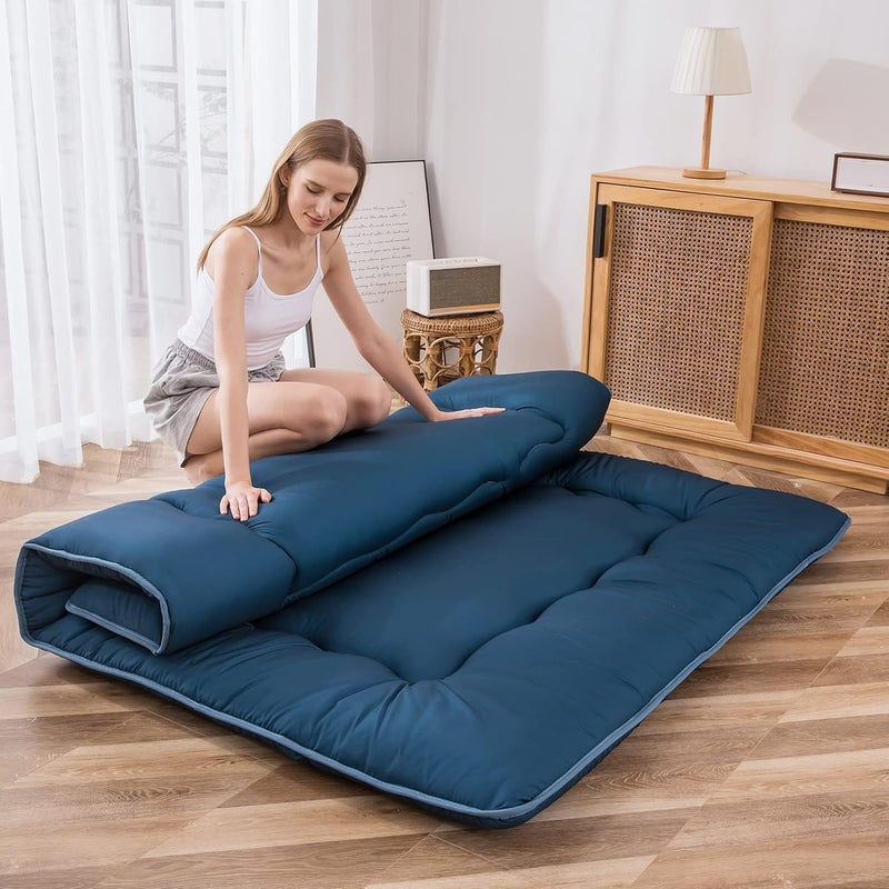 MAXYOYO Japanese Floor Mattress Futon Mattress, Thicken Sleeping Pad Foldable Roll Up Floor Futon for Adults Tatami Mat Dormitory Bed Lounger, Bluestone, Full Size - Image 3