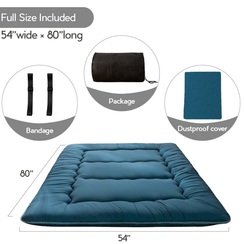 MAXYOYO Japanese Floor Mattress Futon Mattress, Thicken Sleeping Pad Foldable Roll Up Floor Futon for Adults Tatami Mat Dormitory Bed Lounger, Bluestone, Full Size - Image 2