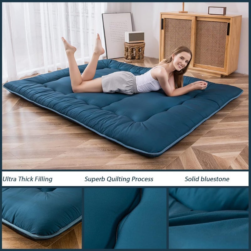 MAXYOYO Japanese Floor Mattress Futon Mattress, Thicken Sleeping Pad Foldable Roll Up Floor Futon for Adults Tatami Mat Dormitory Bed Lounger, Bluestone, Full Size - Image 4