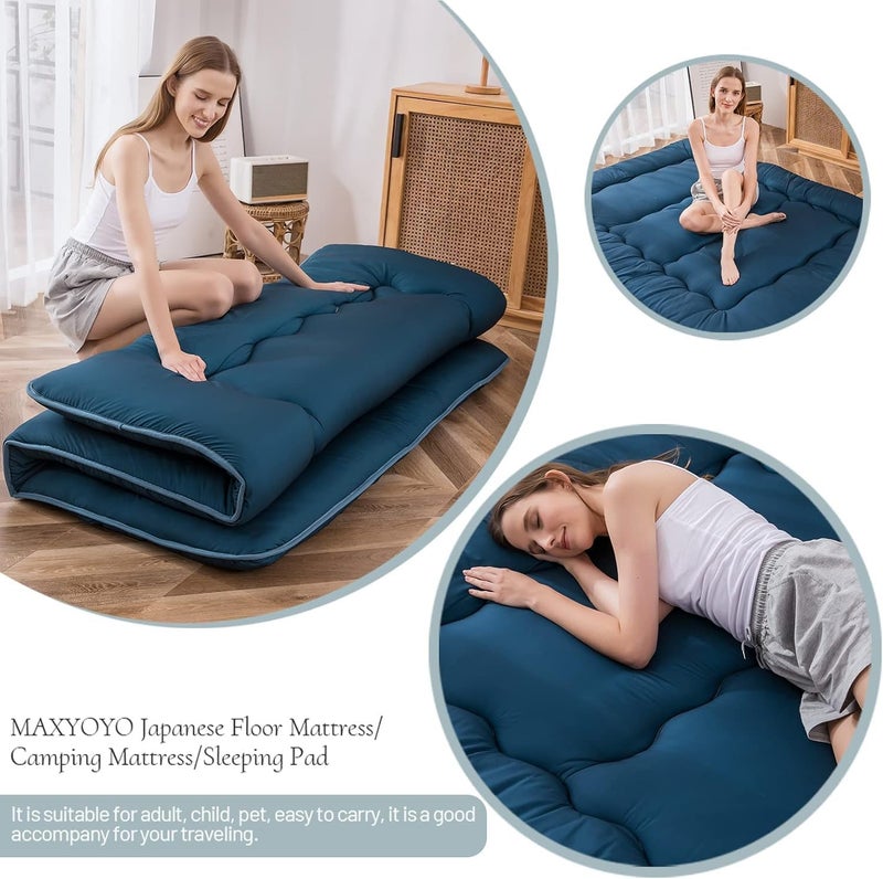 MAXYOYO Japanese Floor Mattress Futon Mattress, Thicken Sleeping Pad Foldable Roll Up Floor Futon for Adults Tatami Mat Dormitory Bed Lounger, Bluestone, Full Size - Image 5