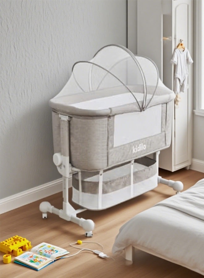 كيديليو سرير أطفال قابل للتعديل بمظلة بجانب السرير، سرير أطفال قابل للطي 3 في 1 مع ناموسية، سرير أطفال بجانب السرير، سرير محمول سهل الطي مع سلة تخزين لحديثي الولادة، سرير أطفال بجانب السرير مع مرتبة مريحة/حقيبة سفر (سرير أطفال) رمادي فاتح - Image 1