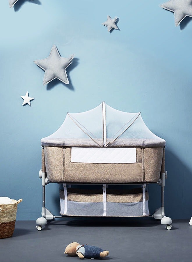 كيديليو سرير أطفال قابل للتعديل بمظلة بجانب السرير، سرير أطفال قابل للطي 3 في 1 مع ناموسية، سرير أطفال بجانب السرير، سرير محمول سهل الطي مع سلة تخزين لحديثي الولادة، سرير أطفال بجانب السرير مع مرتبة مريحة/حقيبة سفر (سرير أطفال) رمادي فاتح - Image 2