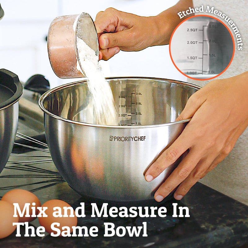 Priority Chef Premium Stainless Steel Mixing Bowls With Airtight Lids - Thick Metal Nesting Bowls for Kitchen, 1.5/2/3/4/5 Quart, Black - Image 5
