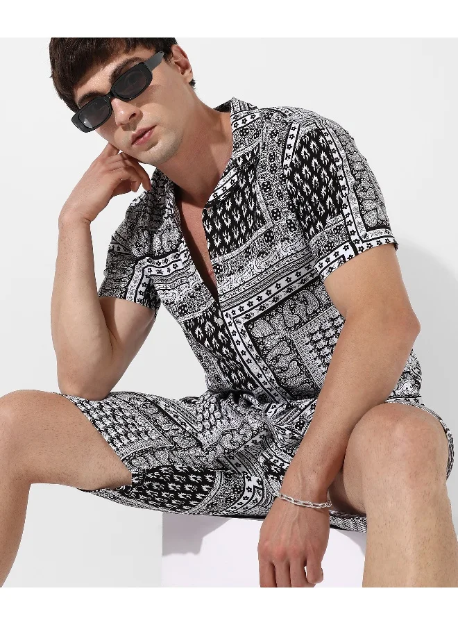 Campus Sutra Men's Multicolour Bohemian Print Co-Ord Set For Casual Wear | Cotton Rayon Fabric | Clothing Set Crafted With Comfort Fit & High Performance For Everyday Wear