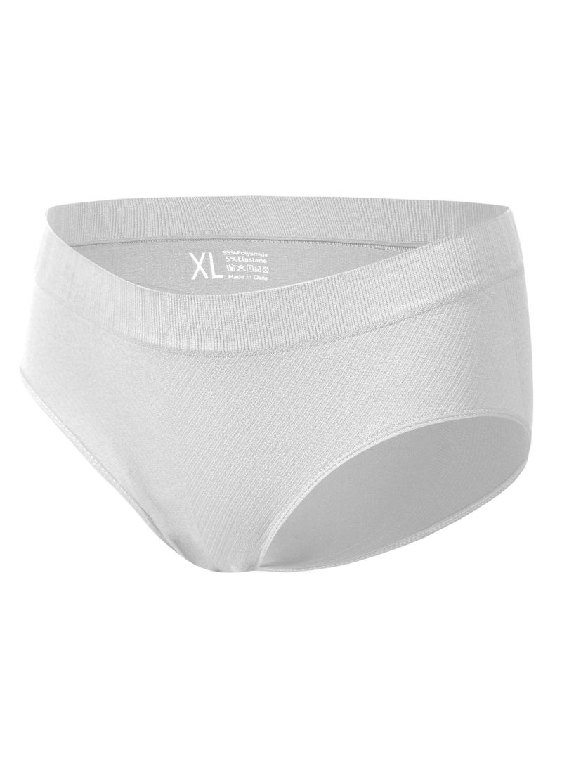 Loquat Women's Solid Color Seamless Underwear Low-Waisted Full Briefs Soft Stretch Underwear Panties White 