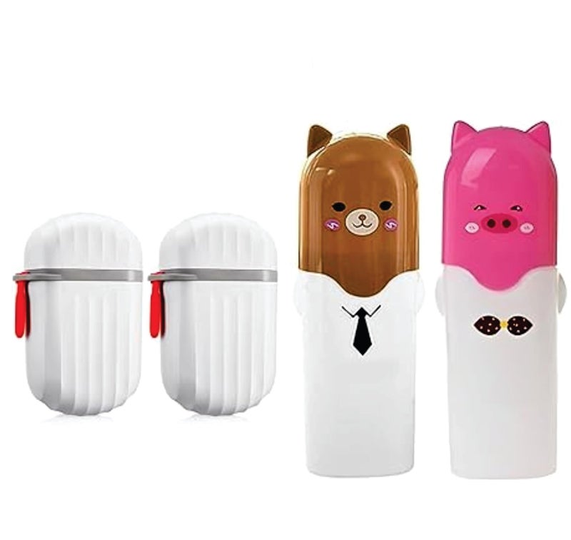 Aseenaa Combo Cute Cartoon Shape Plastic Portable Toothbrush Case Holder with Soap Case Holder for Bathroom Storage, Camping, Travel, Indoor & Outdoor | Pack of 4, Multicolor - Image 1
