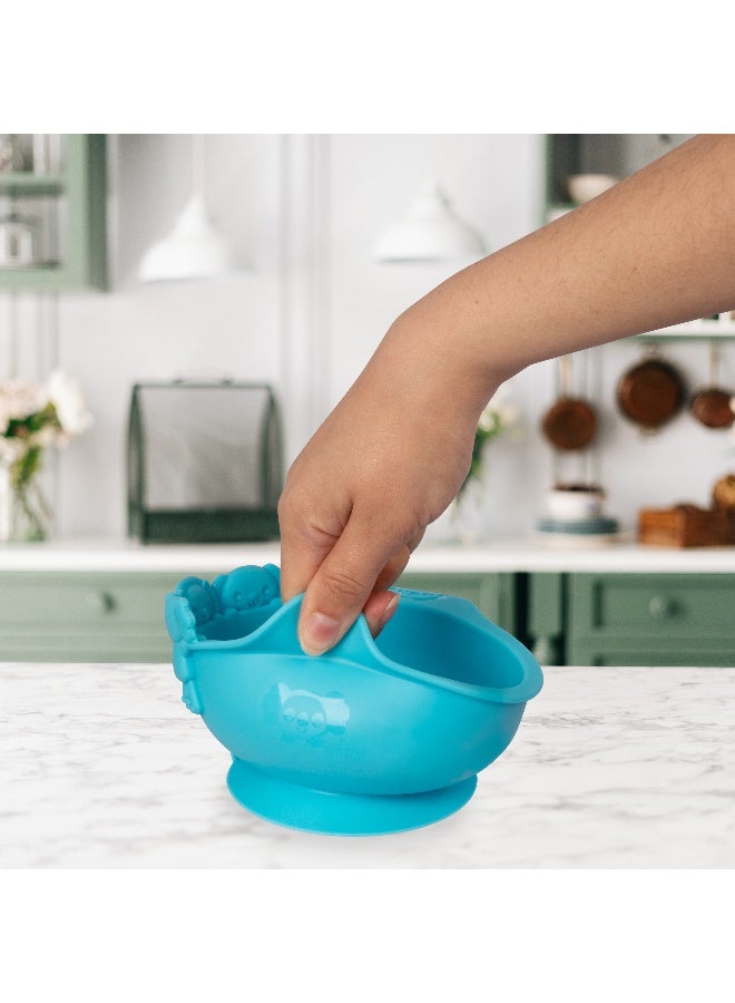Playgro Peek-A-Boo Pals Silicone Bowl – Blue – BPA-Free Food-Grade Silicone Baby Feeding Bowl, Strong Suction Base for Weaning & Self-Feeding Toddlers - Image 4