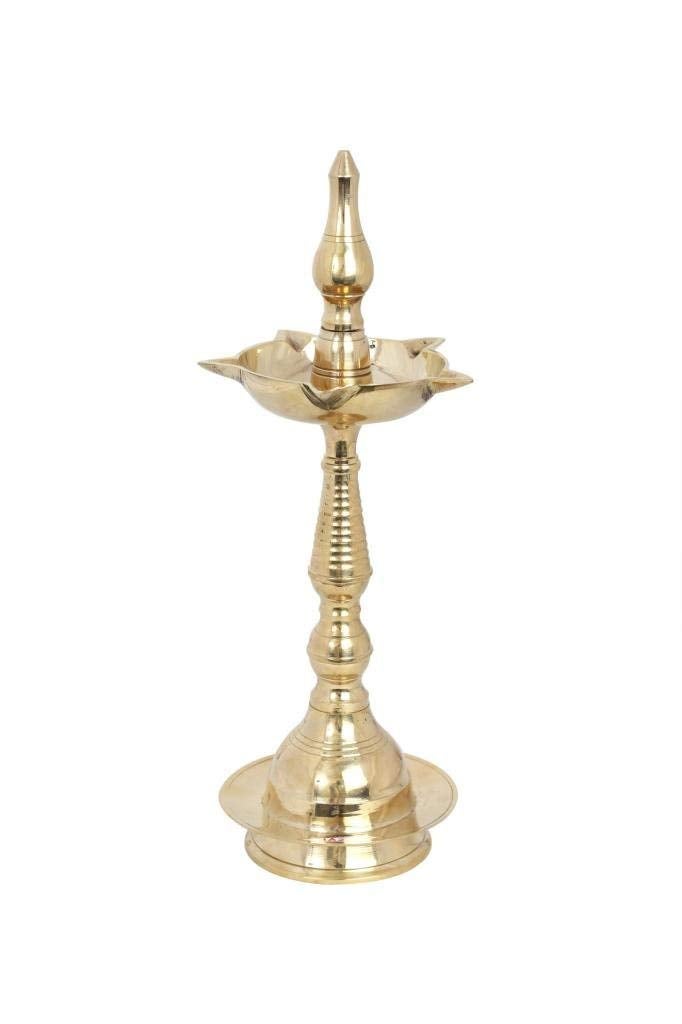 Tia Crafts Brass Fancy Kashi Samai, Five face Samayi Oil Diya, Kerala Fancy Diya Oil lamp for Gift & Pooja Home Decoration (Large (12 inch), 2) - Image 4