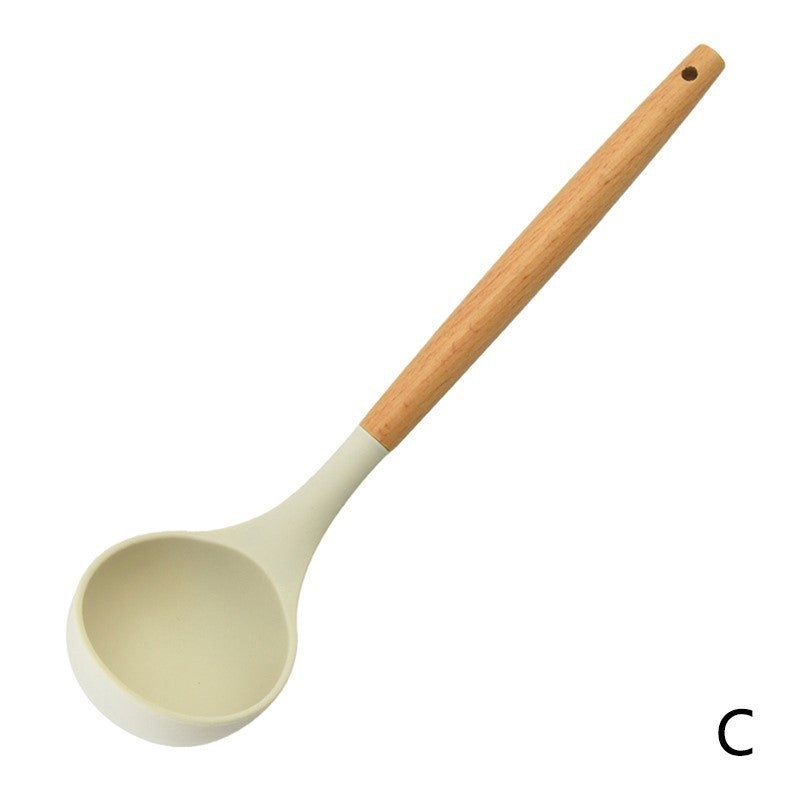 Chinese-style Wooden Handle Silicone Shovel Cooking Non-stick Pan Household Kitchen Good suit White Silicone Cookware Pot and Spoon(creamy-white spoon) - Image 1