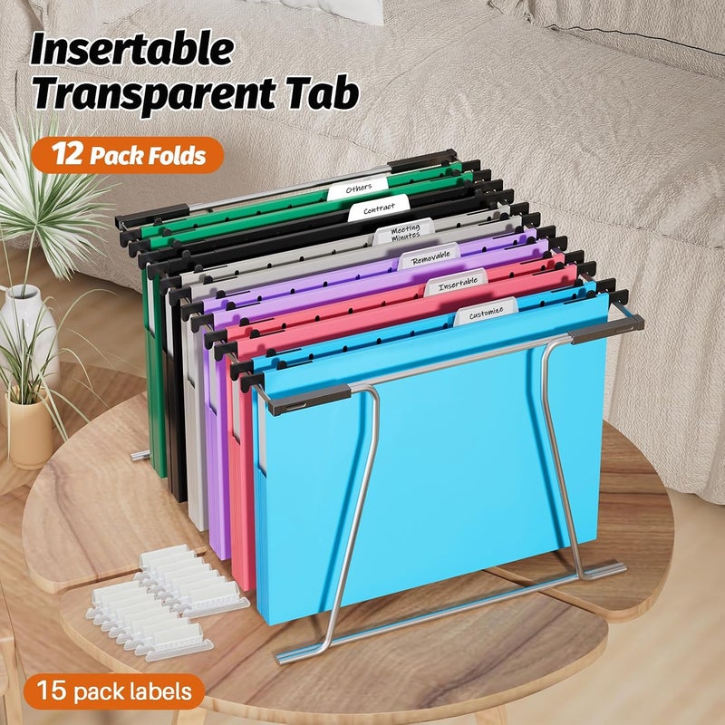 SHUTEX Extra Capacity Plastic Hanging File Folders,12 Pack Reinforced Hang Folder,Heavy Duty 1 Inch Expansion,Filing Cabinet Folders Letter Size for Bulk Files/Medical Charts (Sides Sealed, Assorted Colors) - Image 5