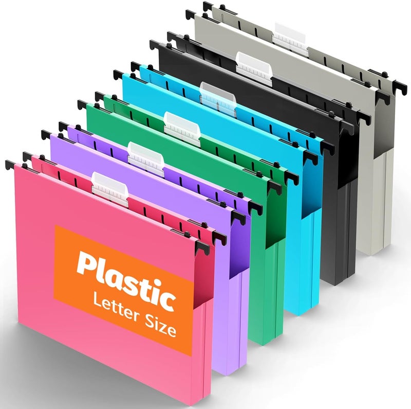 SHUTEX Extra Capacity Plastic Hanging File Folders,12 Pack Reinforced Hang Folder,Heavy Duty 1 Inch Expansion,Filing Cabinet Folders Letter Size for Bulk Files/Medical Charts (Sides Sealed, Assorted Colors) - Image 1