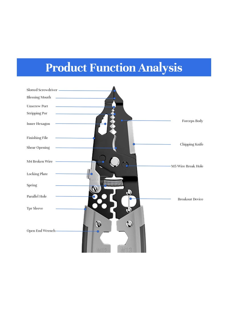 KASTWAVE 28 in 1 Self-Adjusting Wire Stripper Cutter, Universal Automatic Electrical Wire Strippers for Wire Stripping, Cable Cutting, Crimping Tool from 10 AWG to 24 AWG, Professional Electrician Pliers Tool - Image 5