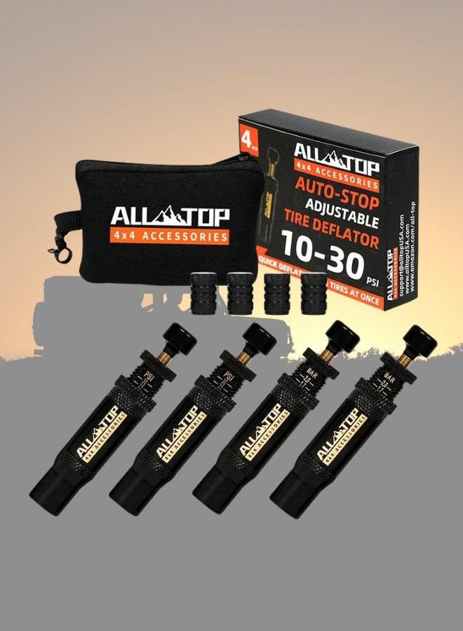 ALL-TOP Adjustable Auto-Stop Tire Deflator Valve Kit, 10-30 PSI Air Down Tool Offroad Accessories, 4 Pcs - Image 1