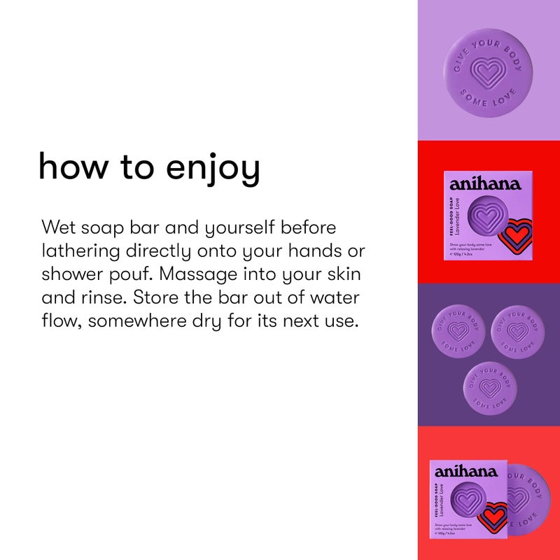 ANIHANA Feel-Good Soap 3 Pack with Coconut Oil and Shea Butter, Gentle Cleansing, Paraben Free, Cruelty Free, Refreshing Lavender Love Scent, 4.2 oz each - Image 3