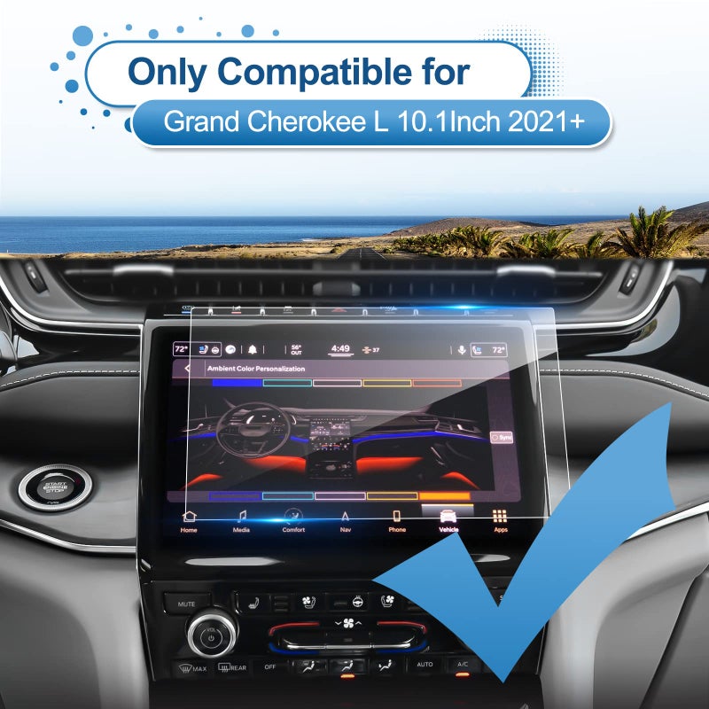 Coleya 2021-2025 Grand Cherokee L Screen Protector, UconnectÂ® 5 10.1Inch Grand Cherokee L (Limited/Overland/Summit/Summit Reserve), 9H Tempered Glass 2023 2024 2025 Grand Cherokee L Accessories 10.1" - Image 2