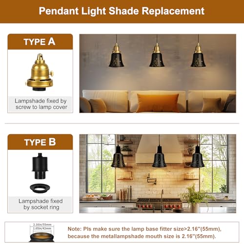ALUCSET Ceiling Fan Light Covers, 4 Pack Pendant Light Shade Replacement with 1-5/8" Fitter, ALUCSET 4.5" Height and 4-3/4" Diameter, Metal Bell Shaped Cover for Chandelier Pendant Light Wall Sconces Series - Image 4