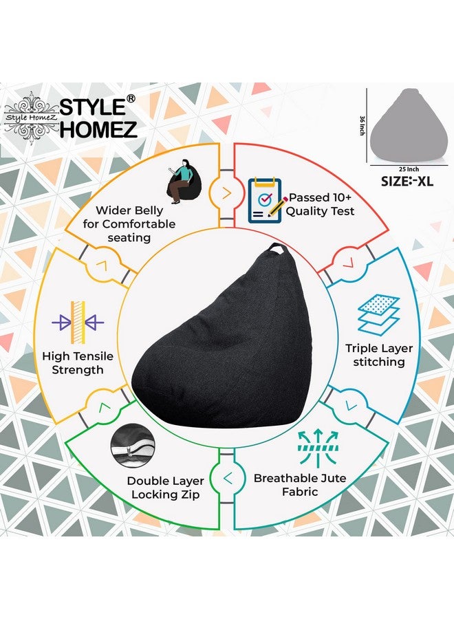 Style Homez Style Homez ORGANIX Collection, Classic Bean Bag XL Size Black Color in Organic Jute Fabric, Cover Only - Image 4