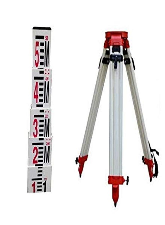 National Export world Aluminum Levelling Staff 5 meter 4 Fold and free cover with Auto Level Tripod Stand - Image 1